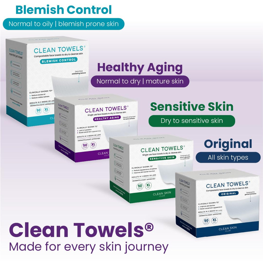 Reduces Fine Lines and Wrinkles in 6 weeks or Less, CLEAN SKIN CLUB Healthy Aging Clean Towels® XL, Disposable Face Towels, XL - 1 Pack (50 count)