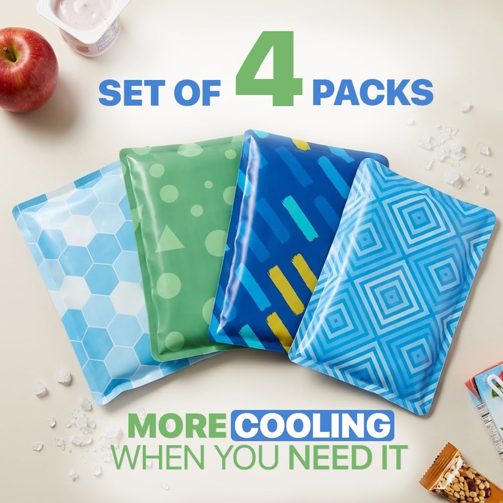 4 Pack Slim Ice Packs for Lunch Boxes, Reusable Kids Cold Packs for Coolers