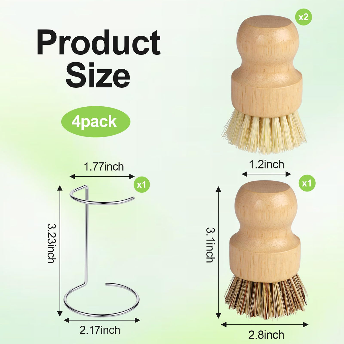 Bamboo Dish Brush Set with Holder, 2 Sisal & 1 Palm Scrub Brush