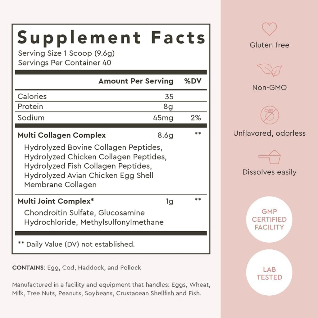 Alaya Multi Collagen Powder - Type I, II, III, V, X Hydrolyzed Collagen Peptides Protein Powder Supplement with MSM + GC (Unflavored) - NSF Certified - (40 Servings)