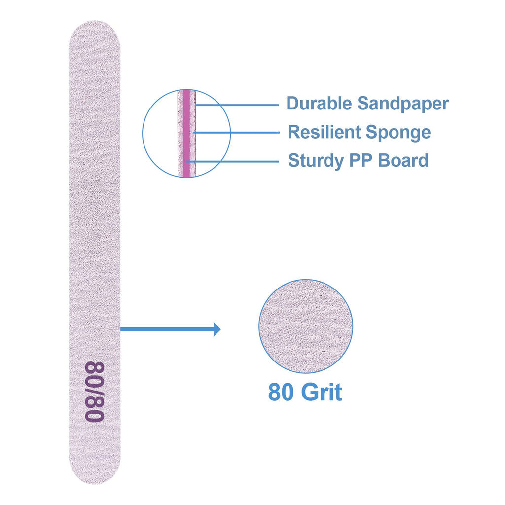 80/80 Grit Nail Files (50 Pcs), Emery Boards for Acrylic Nails and Gel Nails, Coarse Nail File Double Sided 80 Grits Emory Professional Nail Filers Pack Reusable Washable Manicure Gray