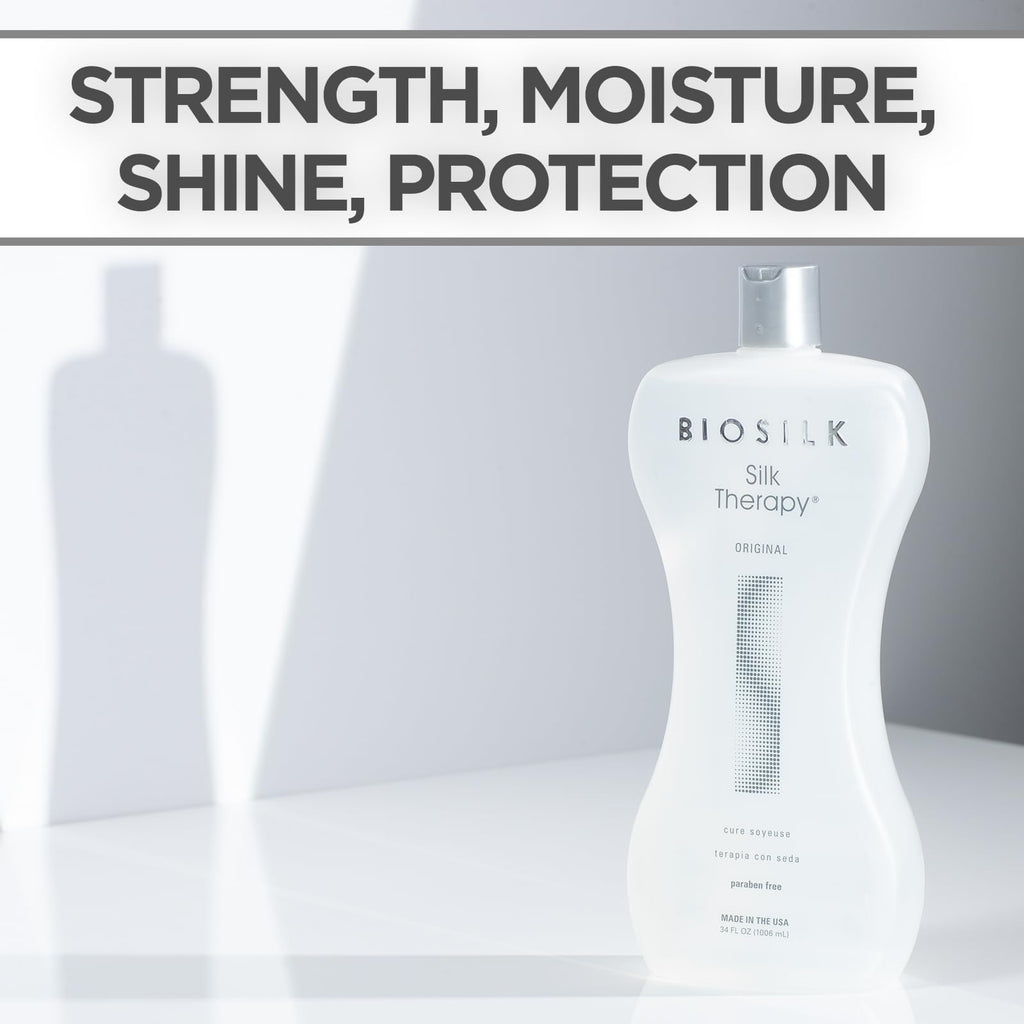 BioSilk Silk Therapy Original, Reconstructing Leave-In Hair Treatment, Adds Shine, Smooths & Prevents Split Ends, Sulfate-Free, Paraben-Free, Cruelty-Free, 34 Oz