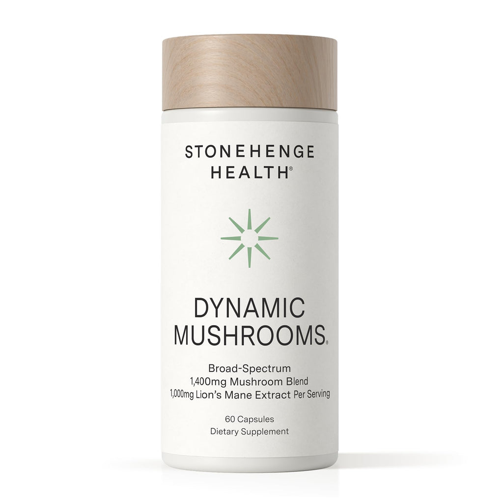 Stonehenge Health Dynamic Mushrooms® | Lions Mane+ Brain, Memory, Focus | Mushroom Supplements for Brain Memory Focus Immune Support Lion's Mane Reishi Chaga Maitake Shiitake 1400mg Fruiting Bodies