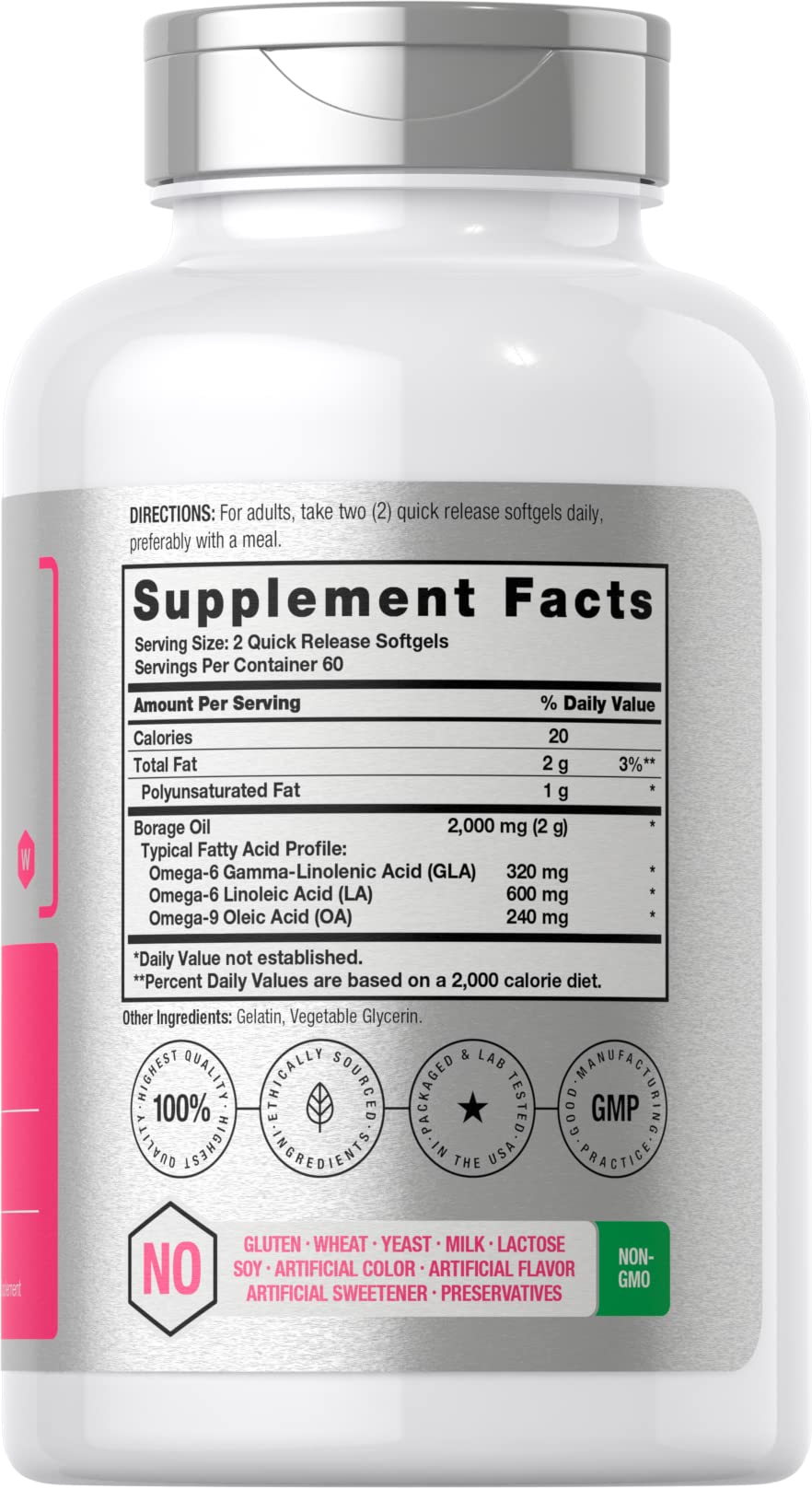 Horbäach Borage Oil Capsules 2000 mg | 120 Softgels | 320mg of GLA