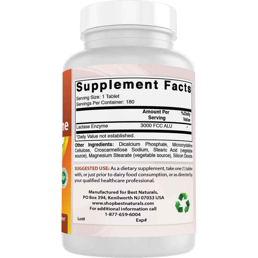 Buy now Best Naturals Fast Acting Lactase Enzyme Tablet, 3000 Fcc Alu, 180 Count (859375002900) at indiglob india