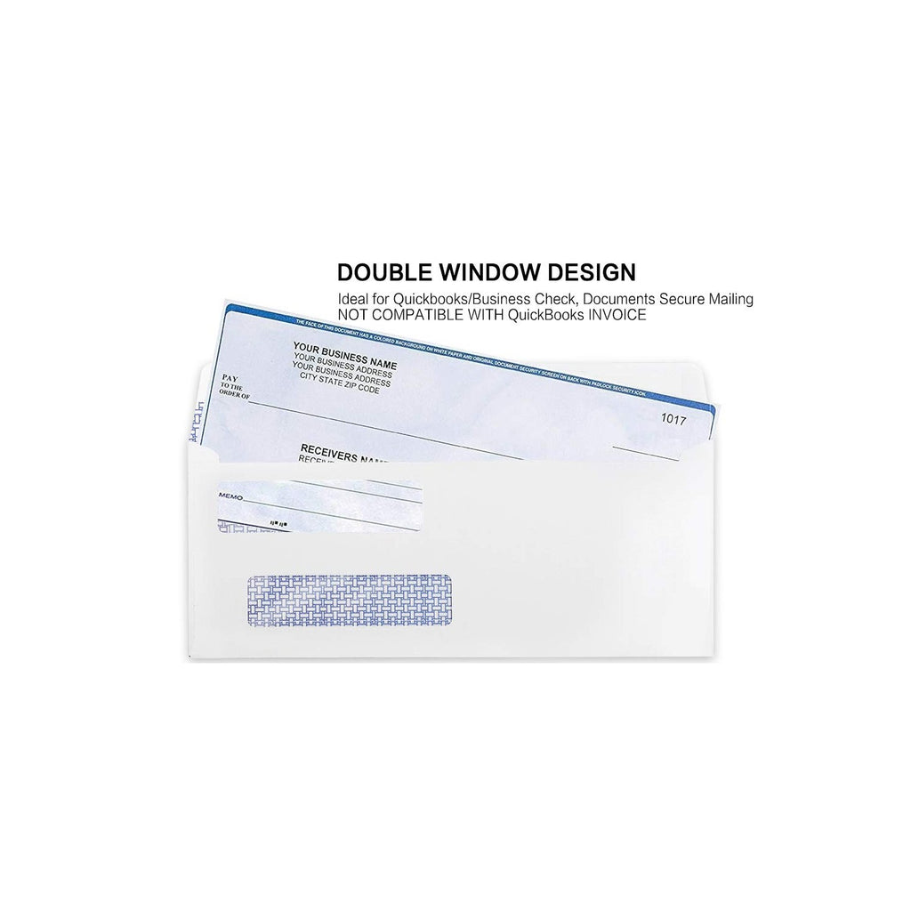 #8 Double Window Security Check Envelopes, No.8 Double Window Bussiness Envelopes Designed for QuickBooks Checks - Computer Printed Checks - 3 5/8 X 8 11/16 (NOT for INVOICES) - 24 LB - 500 PACK