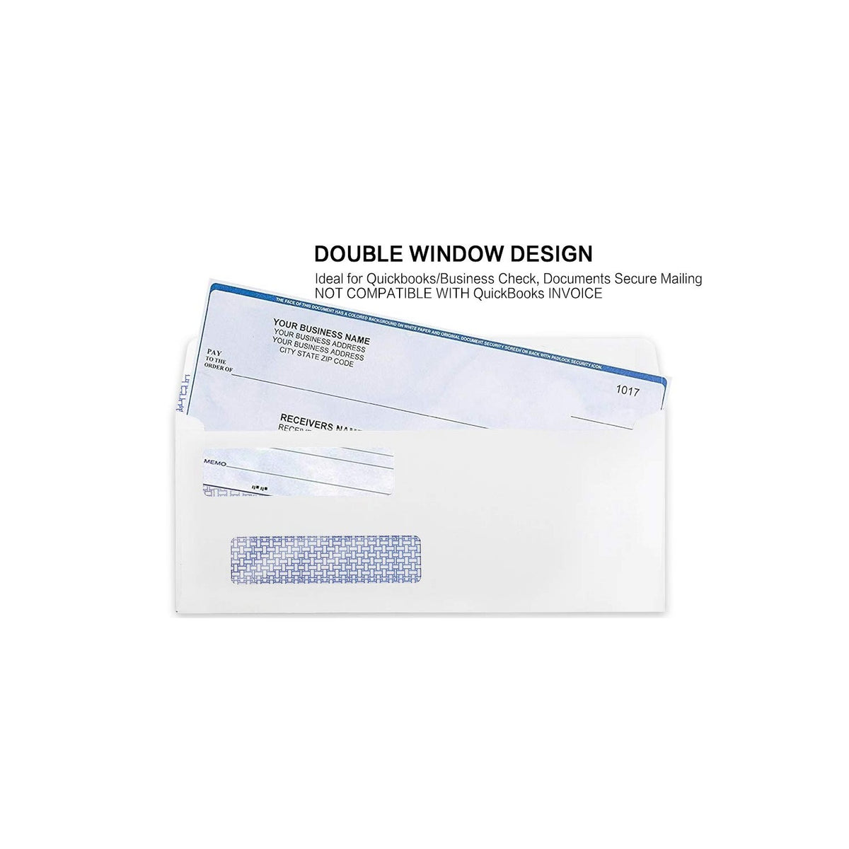 #8 Double Window Security Check Envelopes, No.8 Double Window Bussiness Envelopes Designed for QuickBooks Checks - Computer Printed Checks - 3 5/8 X 8 11/16 (NOT for INVOICES) - 24 LB - 500 PACK