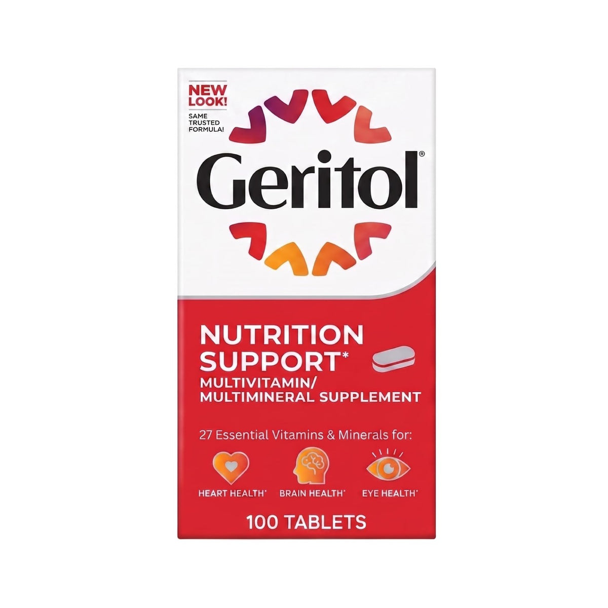 Geritol Multi-Vitamin Nutritional Support Tablets, Balance of 26 Essential Vitamins and Minerals, 100-Count Bottles (Pack of 2)