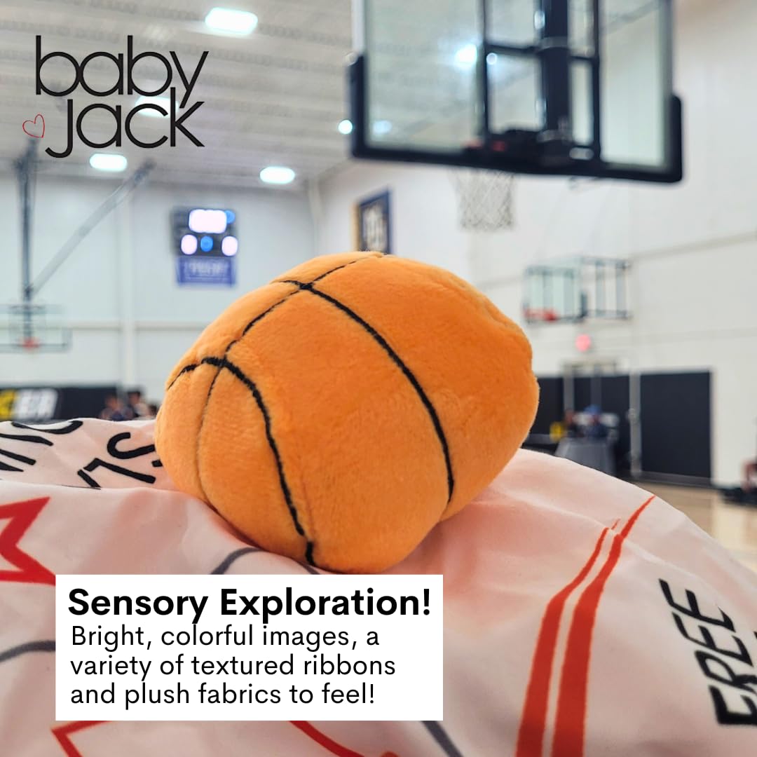 Buy now Baby Jack & Co 10x10” Basketball Sports Lovey Sensory Plush Blanket - Tag Toy for Developing Sense of Touch - Travel Stroller Toy w/BPA Free Clip - Learn Shapes, Letters & Colors - Sports Gift at indiglob india