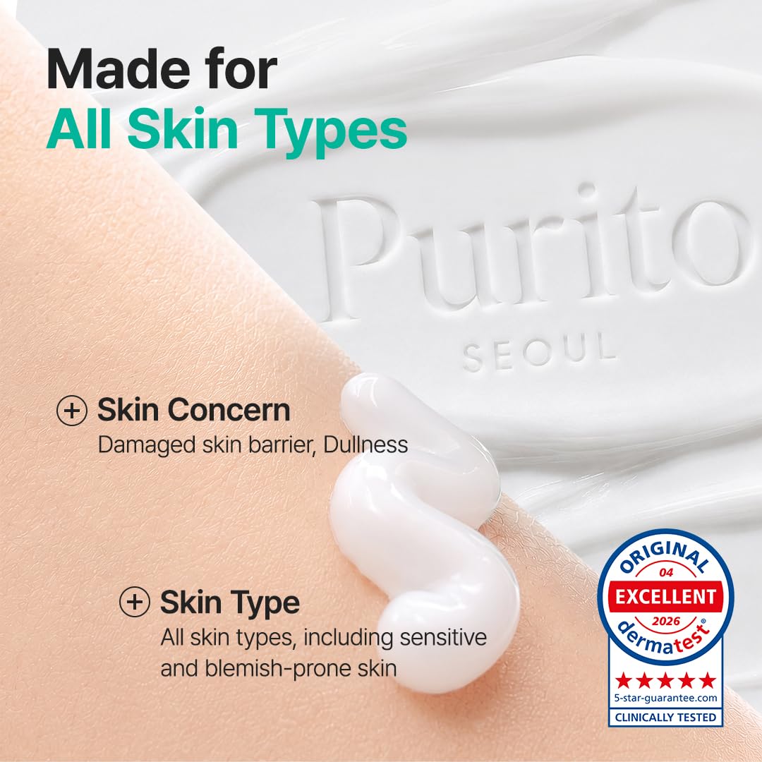 PURITO Panthenol 10% Cream for Sensitive Skin, 3.38 fl.oz | Skin Barrier Repair, Face Moisturizer, Blemish-Prone Care, Non-Comedogenic & Vegan, Korean Skincare