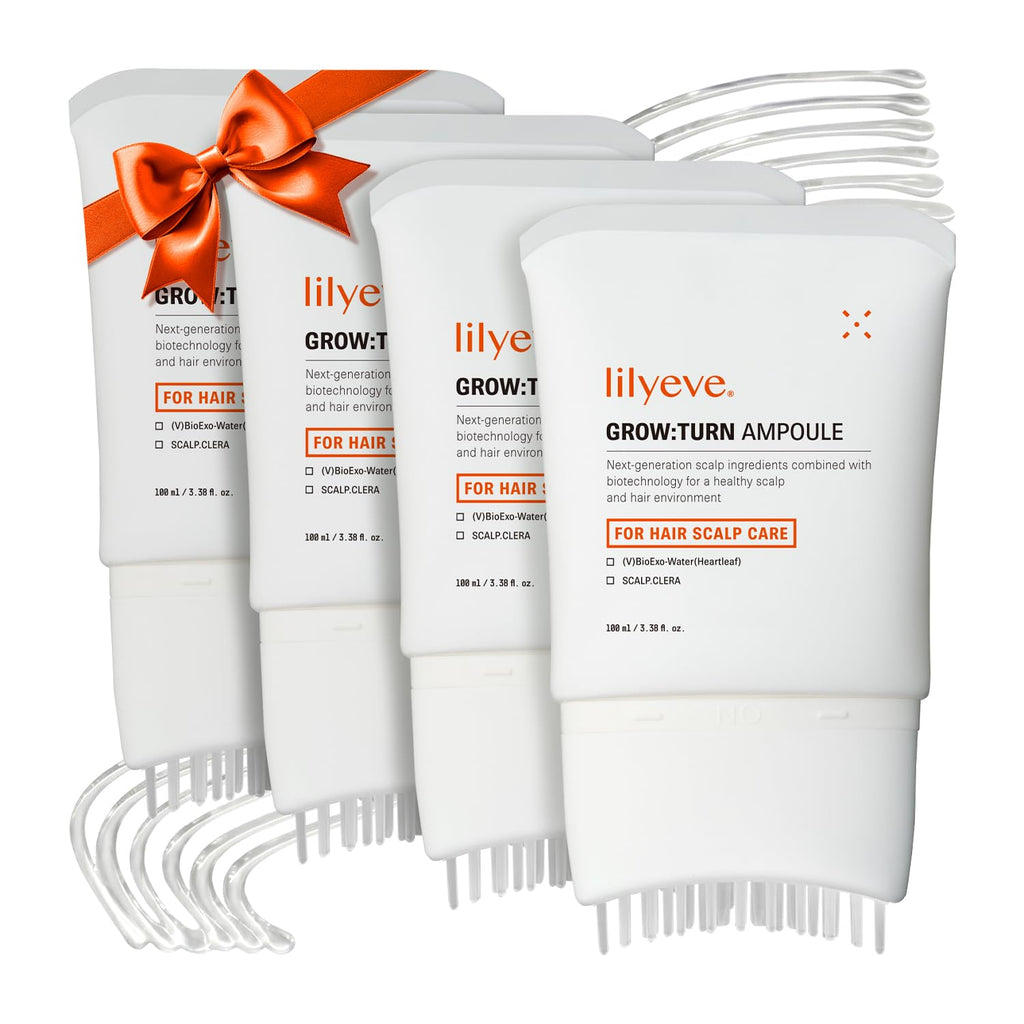 lilyeve GROWTURN Exosome Hair Growth Serum with Built-In Brush, 2-Pack | 3.38 fl oz Each, Built-In Brush Serum with Biotin, Caffeine & Peptides for Thinning Hair, Fragrance-Free, Korean Hair Care