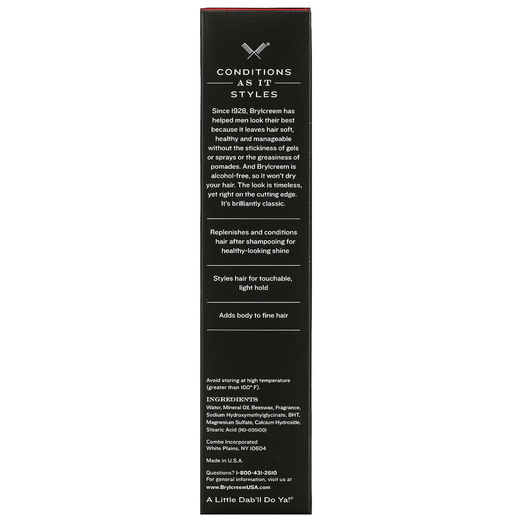 BRYLCREEM 3-in-1 Original High Shine Hair Cream, 3-in-1, 5.5 Fl Oz | High-shine hair cream with light hold for men. Alcohol-free formula conditions & styles without stickiness. Dime-sized amount
