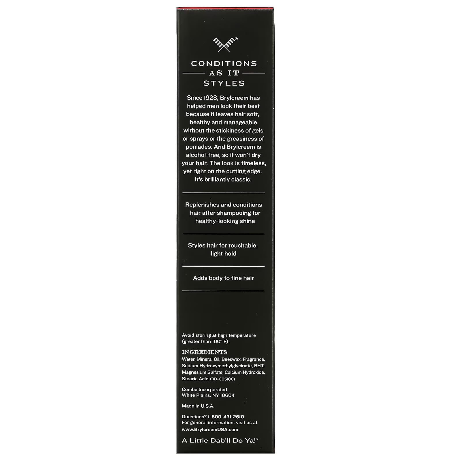 BRYLCREEM 3-in-1 Original High Shine Hair Cream, 3-in-1, 5.5 Fl Oz | High-shine hair cream with light hold for men. Alcohol-free formula conditions & styles without stickiness. Dime-sized amount