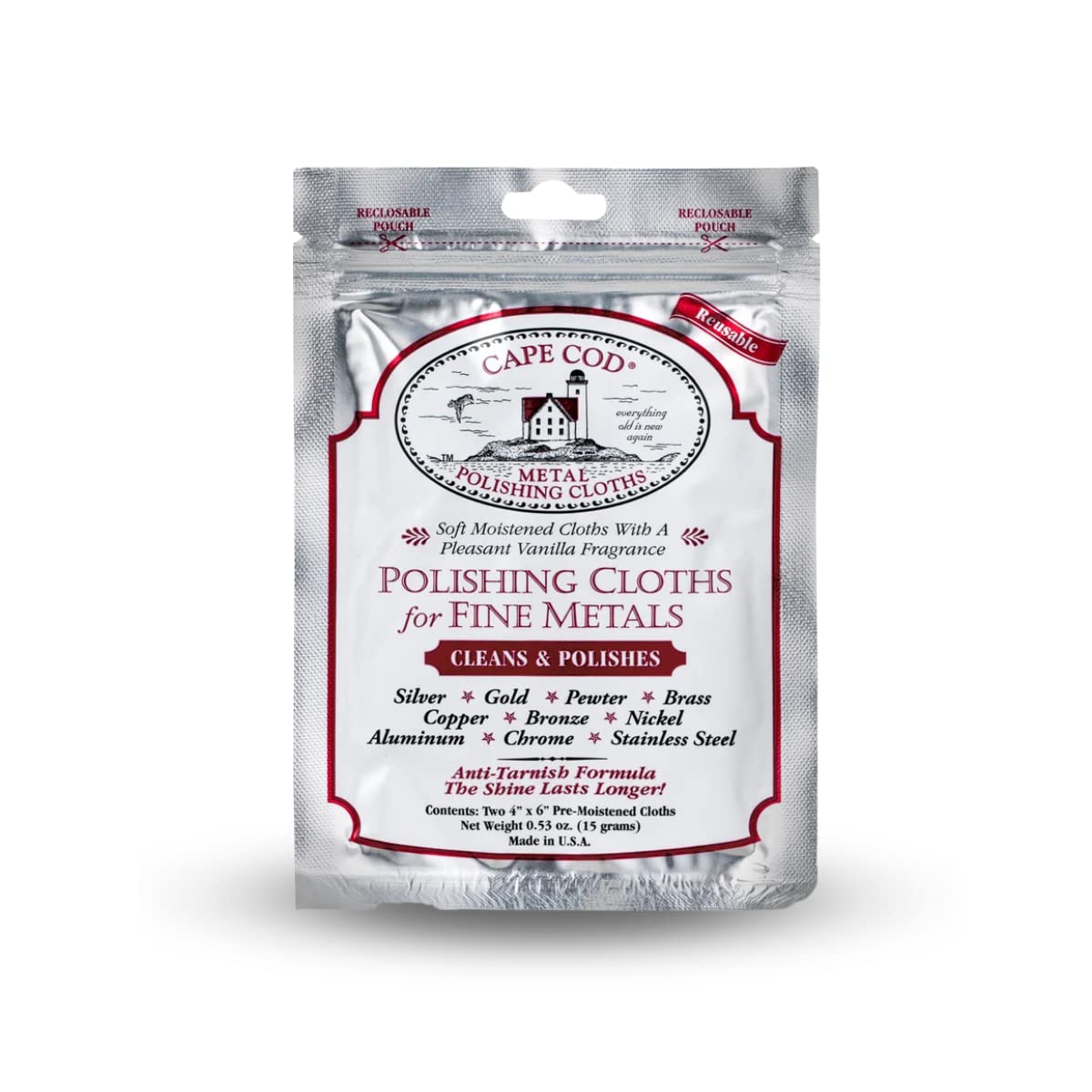 Buy now Cape Cod Polishing Cloths for Fine Metals | Jewelry Cleaner and Tarnish Remover | Silver Polishing to a Brilliant Shine | Foil Pack of (2) 4x6 Cloths at indiglob india