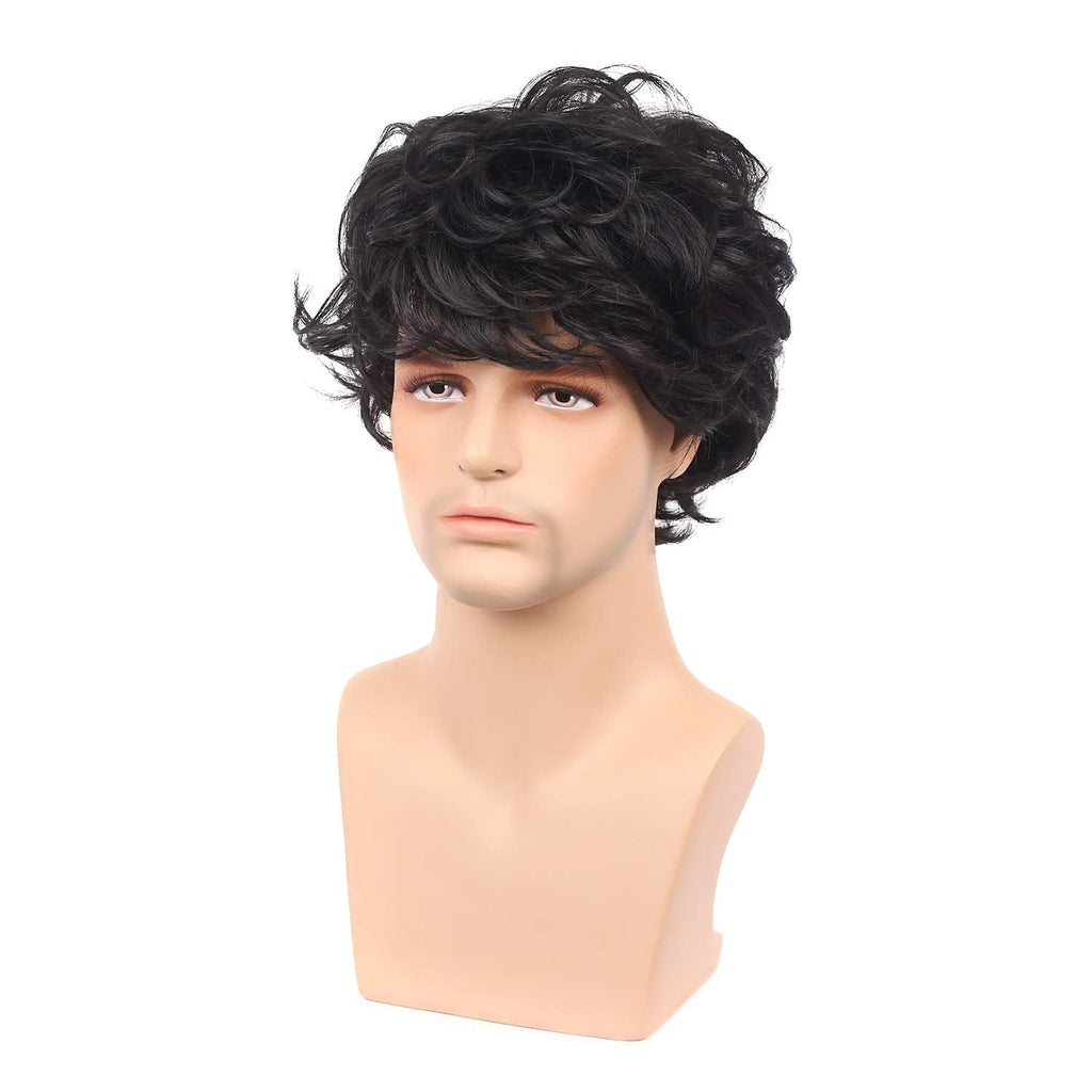 Buy now Kaneles Mens Short Curly Black Wig with Bang Costume Halloween Cosplay Party Natural Hair Wig at indiglob india
