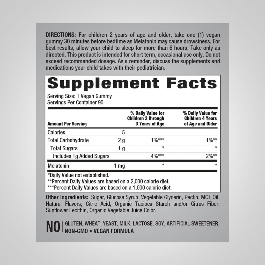 Piping Rock Kids Melatonin Gummies | 1mg | 90 Count | Supplement for Children | Mixed Berry Flavor | Vegan, Non-GMO, Gluten Free | Mixed Berry Flavor | Vegan, Non-GMO, Gluten Free