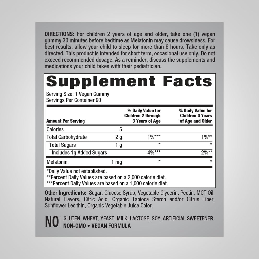 Piping Rock Kids Melatonin Gummies | 1mg | 90 Count | Supplement for Children | Mixed Berry Flavor | Vegan, Non-GMO, Gluten Free | Mixed Berry Flavor | Vegan, Non-GMO, Gluten Free