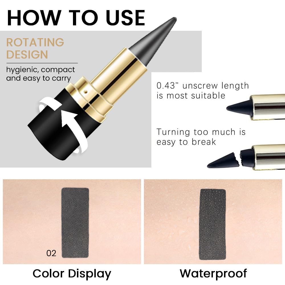 Kaely 2Pcs Gel Eyeliner Pencils featuring a rotating design for easy application, waterproof finish, and compact packaging.