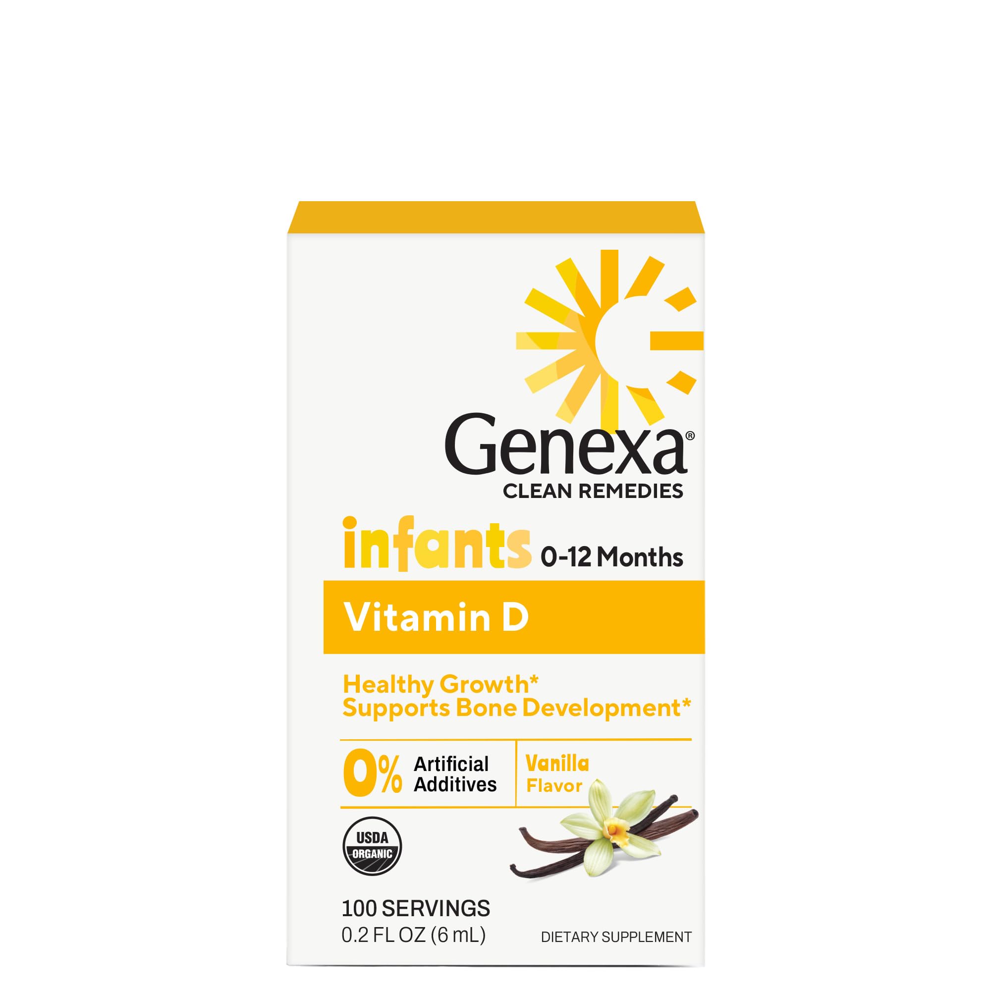 Genexa Vitamin D Drops for Infants & Newborn, Made Clean, 300 Servings | Dye Free, 0% Artificial Additives, Organic, Gluten Free, Non-GMO, Supports Growth & Bone Development in Babies & Toddlers