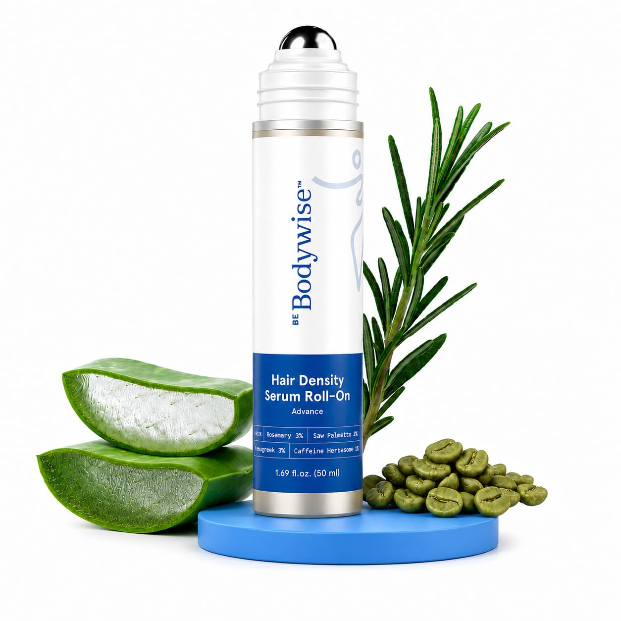 Be Bodywise Hair Growth Serum Roll On - 5% Saw Palmetto, 3% Rosemary Oil for Hair Growth, 3% Fenugreek,1% Caffeine Herbasome | Serum for Hair Loss & Hair Regrowth For Men & Women 25ml/0.84 fl oz
