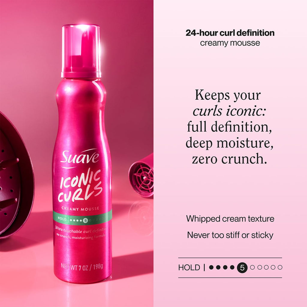 Suave Iconic Curls Mousse for Curly Hair 2-Pack, 7 Oz Ea