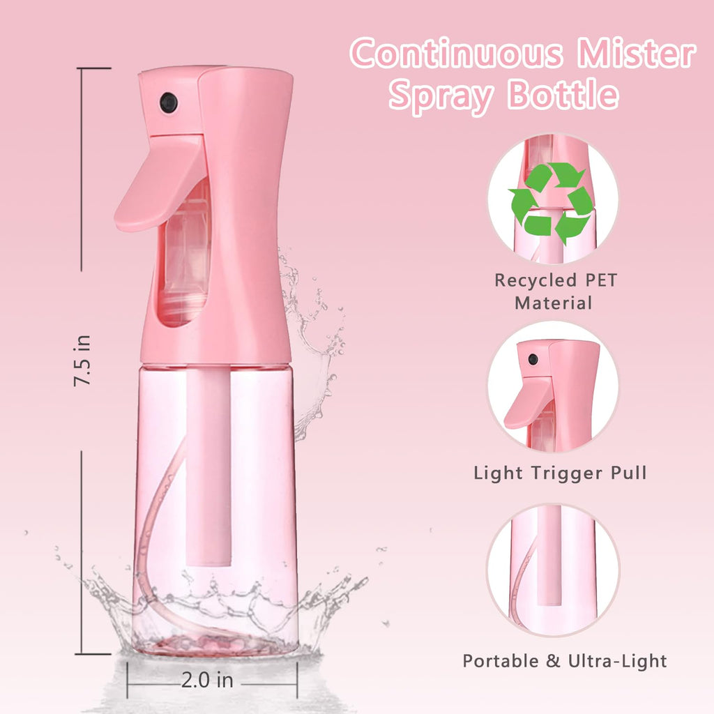 3 Pack Spray Bottles, 2-Pack Continuous Spray Bottles,Fine Water Mist Spray Bottles for Hair 6.8 OZ (200 ML) and 1oz 30ml Travel Spray Bottle Mister for Cleaning,Hairstyling,Plants,Pets Pink Black