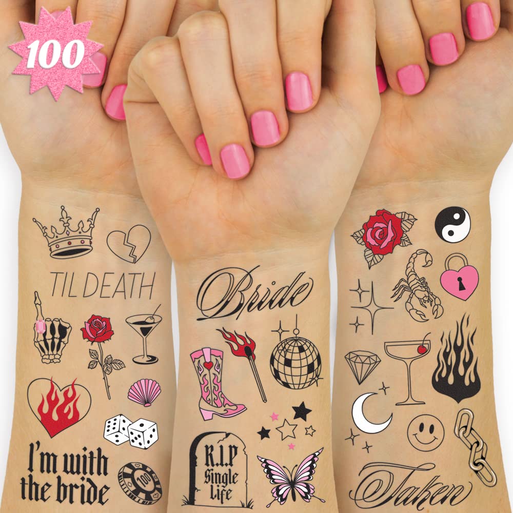 xo, Fetti 100 Realistic Bachelorette Temporary Tattoos | Bride Party Gift