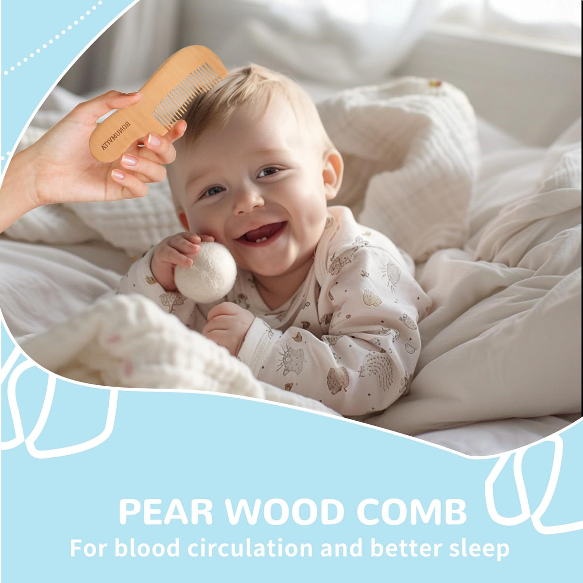 Baby Hair Brush and Comb Set with Soft Goat Bristle