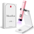 MelodySusie Handheld UV Light for Gel Nails P-ART01R with Stand, Hands-Free | Mini Portable Cordless Nail Lamp with LCD Display, Eye-Protective Cover, Flash Curing Glue, 450mAh Battery