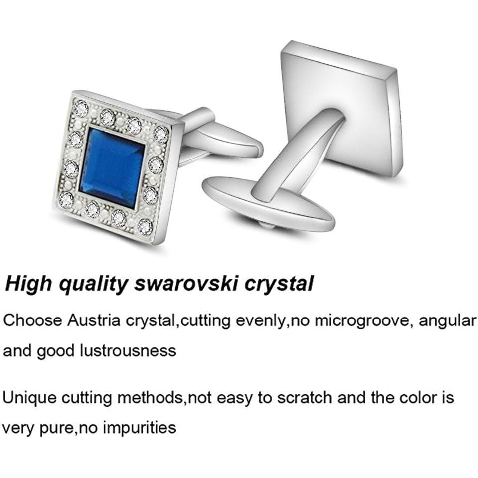 Buy now Blue Navy Crystal Square Cufflinks for Men Classical Cuff Links with Gift Box Elegant Style at indiglob india