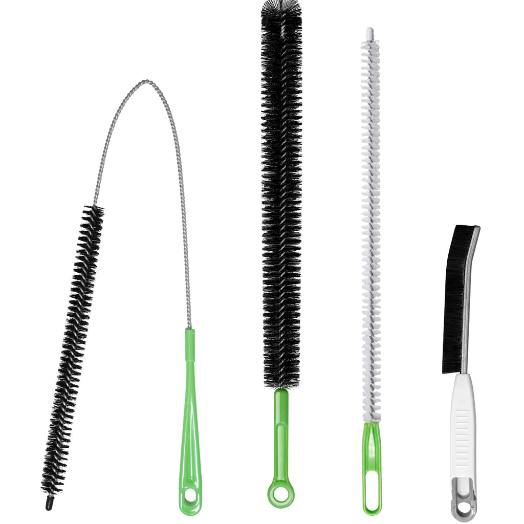 4pcs Flexible Cleaning Brush Set for Dryer Vents, Fridge Coils, HVAC Systems & Tight Spaces – Multi-Use Lint and Dust Remover with Crevice Brush and Detailing Tools