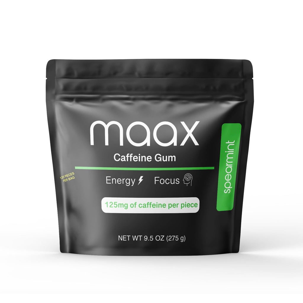 Maax Caffeine Energy Gum | 125mg of caffeine per piece | Spearmint | 125 total pieces per bag
