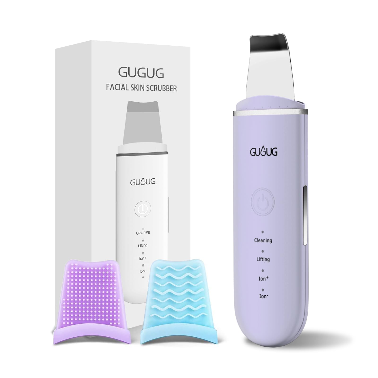 GUGUG Waterproof Skin Scrubber 4-in-1 Facial Spatula Pore Cleaner for Face | Blackhead remover with 4 modes,rounded stainless steel head,10-minute auto-off,Type-C charging and 2 silicone attachments.