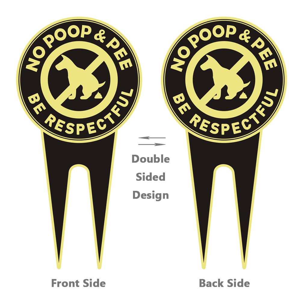2 Pack No Dog Poop Signs for Yard - Double Sided Aluminum No Pooping Sign with Stake 11.8" x 5.9" - Be Respectful, No Dog Poop and Pee Stop Dogs from Pooping/Peeing On Your Lawn/Garden