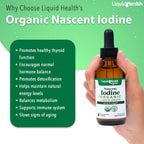 LIQUIDHEALTH USDA Organic Nascent Iodine Liquid Drops, Pure Iodine Supplement for Thyroid & Immune Support, Energy Supplement - Made in USA, Vegan, Colorless, Tasteless Tincture (2 oz)