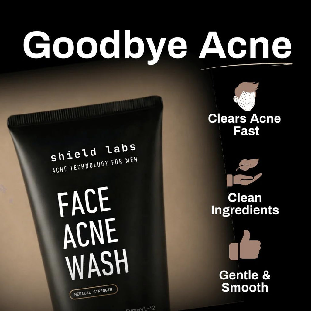 Shield Face Acne System for Men and Boys, Easy 3-Step Clear Skin Kit with 4% Benzoyl Peroxide Face Wash, Adapinoid Spray and Manuka Honey Moisturizer, Clears Breakouts and Balances Oily Skin