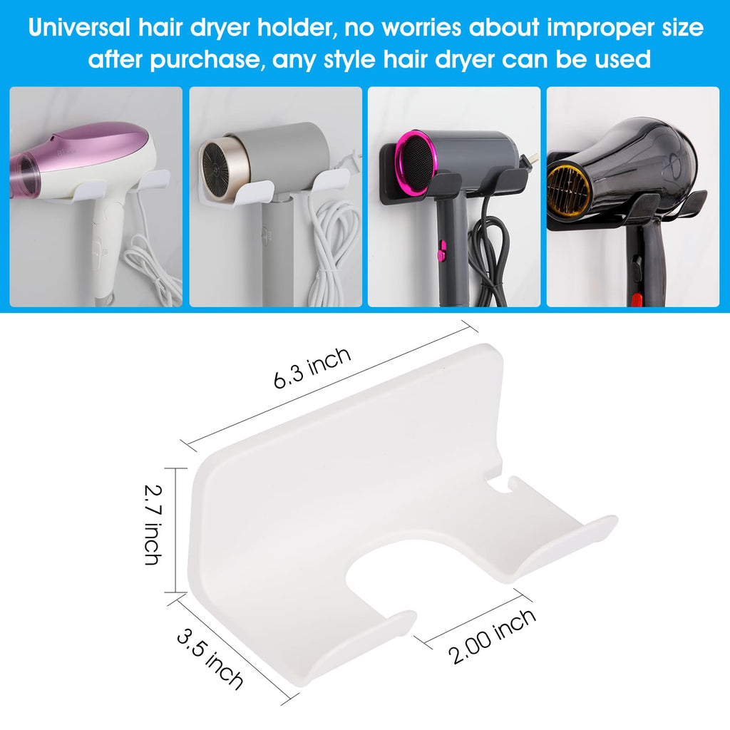 2Pcs Universal Hair Dryer Holder, Blow Dryer Holder with Cord Storage, Hair Dryer Holder Wall Mounted, Bathroom Hair Tool Organizer for Dyson, Stable Easy To Install (Get 2 Styles)