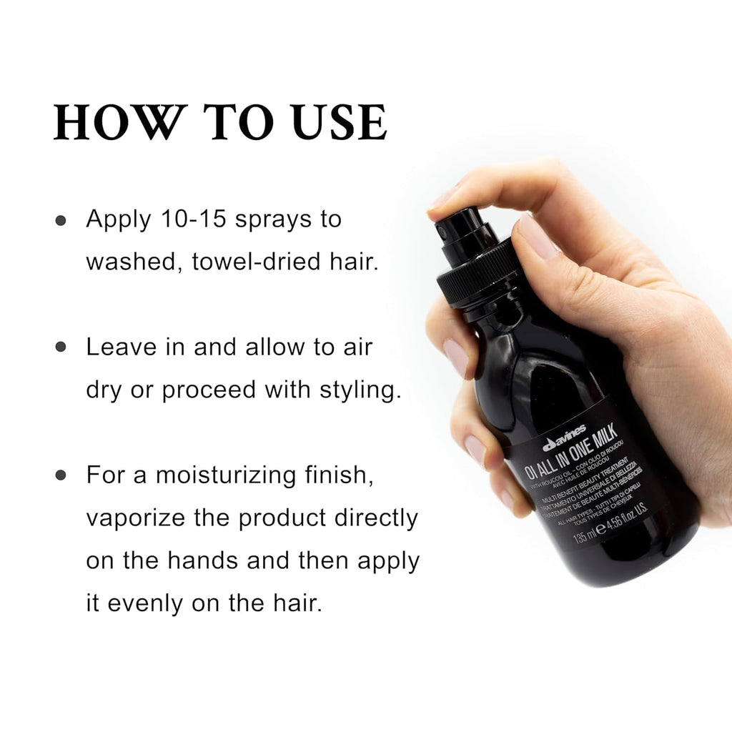 Davines OI All In One Milk, Hair Leave-in Conditioner Multi-Function Spray Treatment - Detangles, Controls Frizz & Heat Protectant - Weightless Antioxidant Roucou Oil Formula