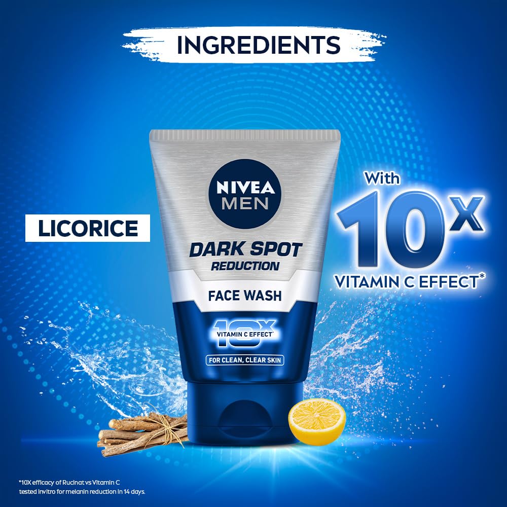 Nivea Men Dark Spot Reduction Face Wash (10x Whitening), 100 ML