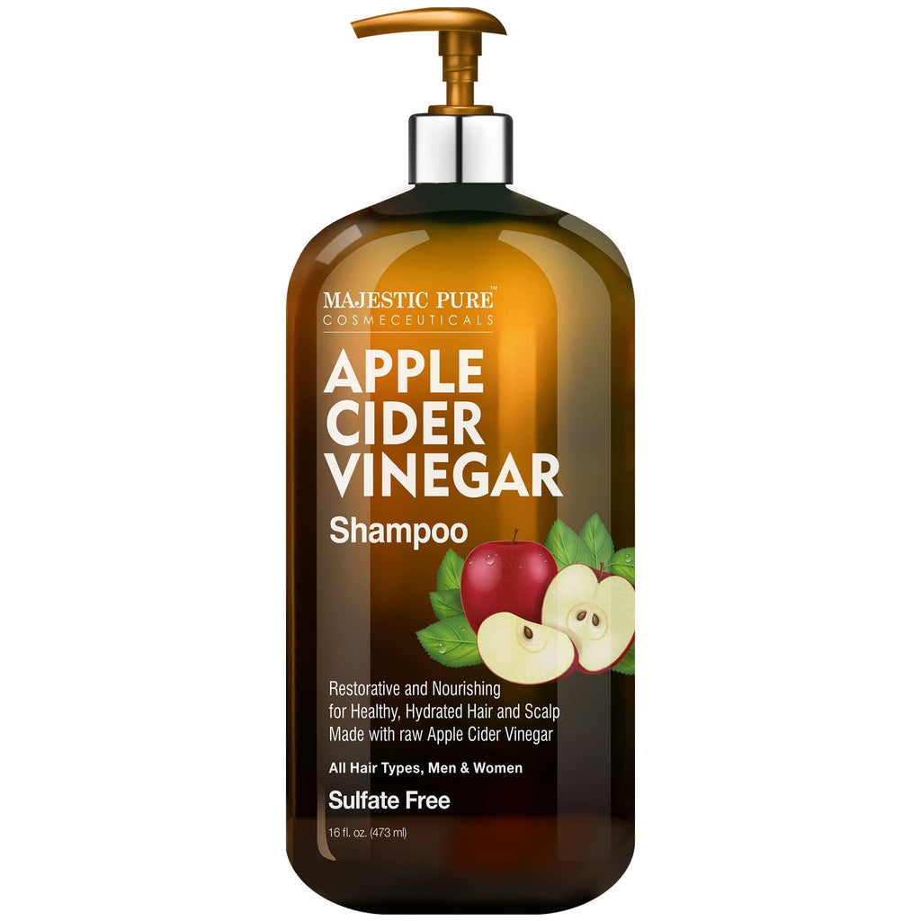 Majestic Pure Apple Cider Vinegar Shampoo, Sulfate Free - 16 Fl Oz | Ideal for daily hair cleansing, scalp care, frizz control, and maintaining soft, healthy-looking hair