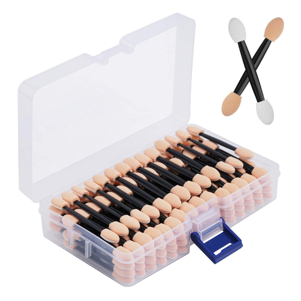 Cuttte 120PCS Disposable Eye Shadow Applicators Sponge with Container | 2.44' Length Dual Sides Eyeshadow Brushes, Eye Makeup Sponges, Chrome Nail Powder Applicators, Black