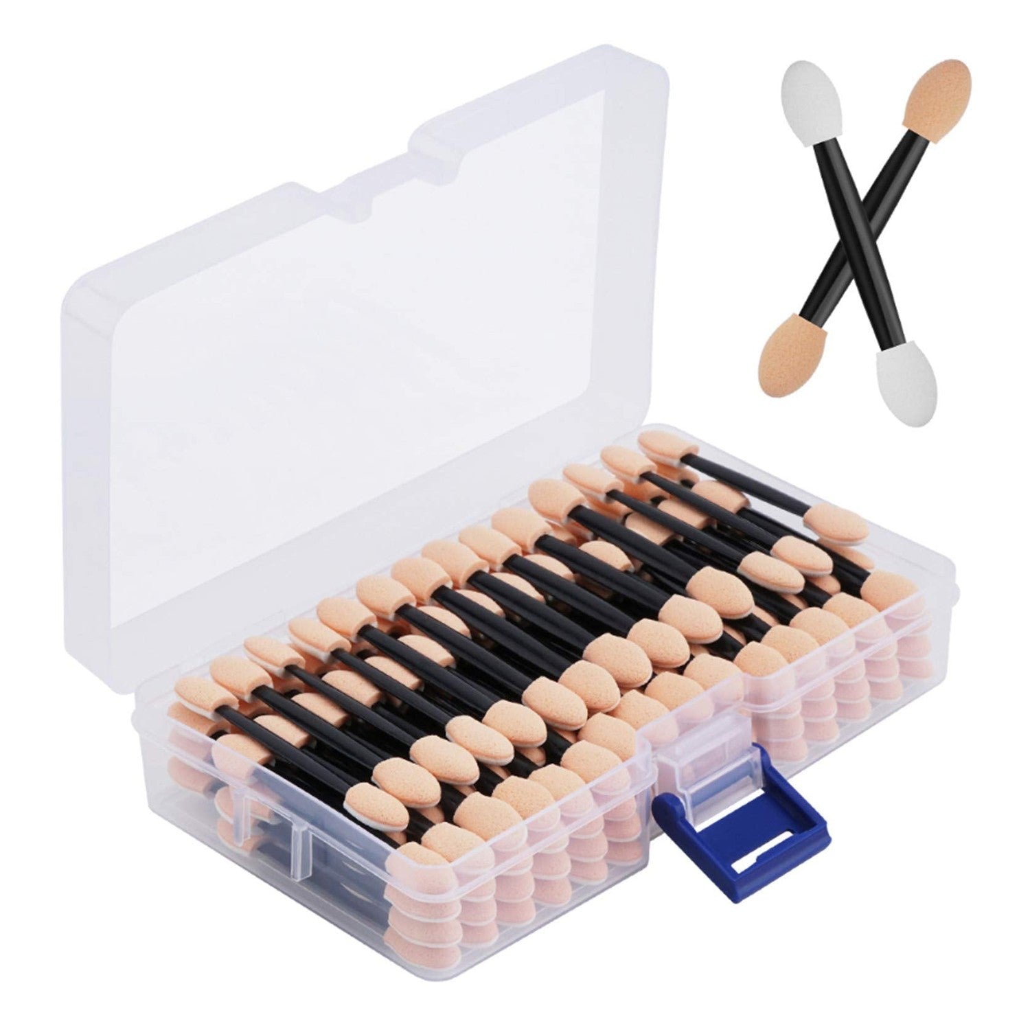 Cuttte 120PCS Disposable Eye Shadow Applicators Sponge with Container | 2.44' Length Dual Sides Eyeshadow Brushes, Eye Makeup Sponges, Chrome Nail Powder Applicators, Black