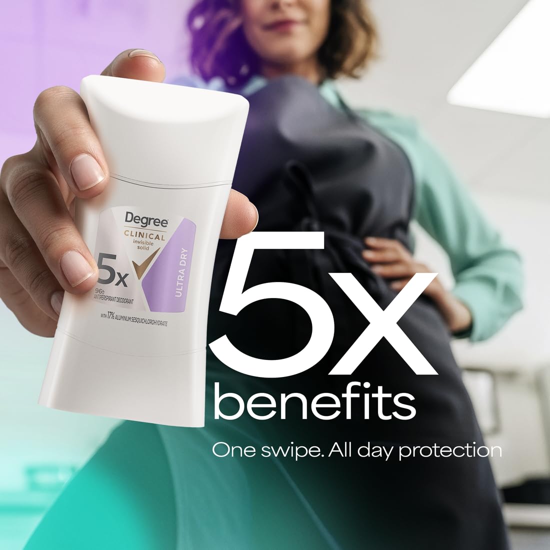 Degree Clinical Strength Antiperspirant Deodorant For Women 96-Hour Sweat and Odor Protection Ultra Dry Invisible Solid 5x Types of Sweat 1.6 OZ