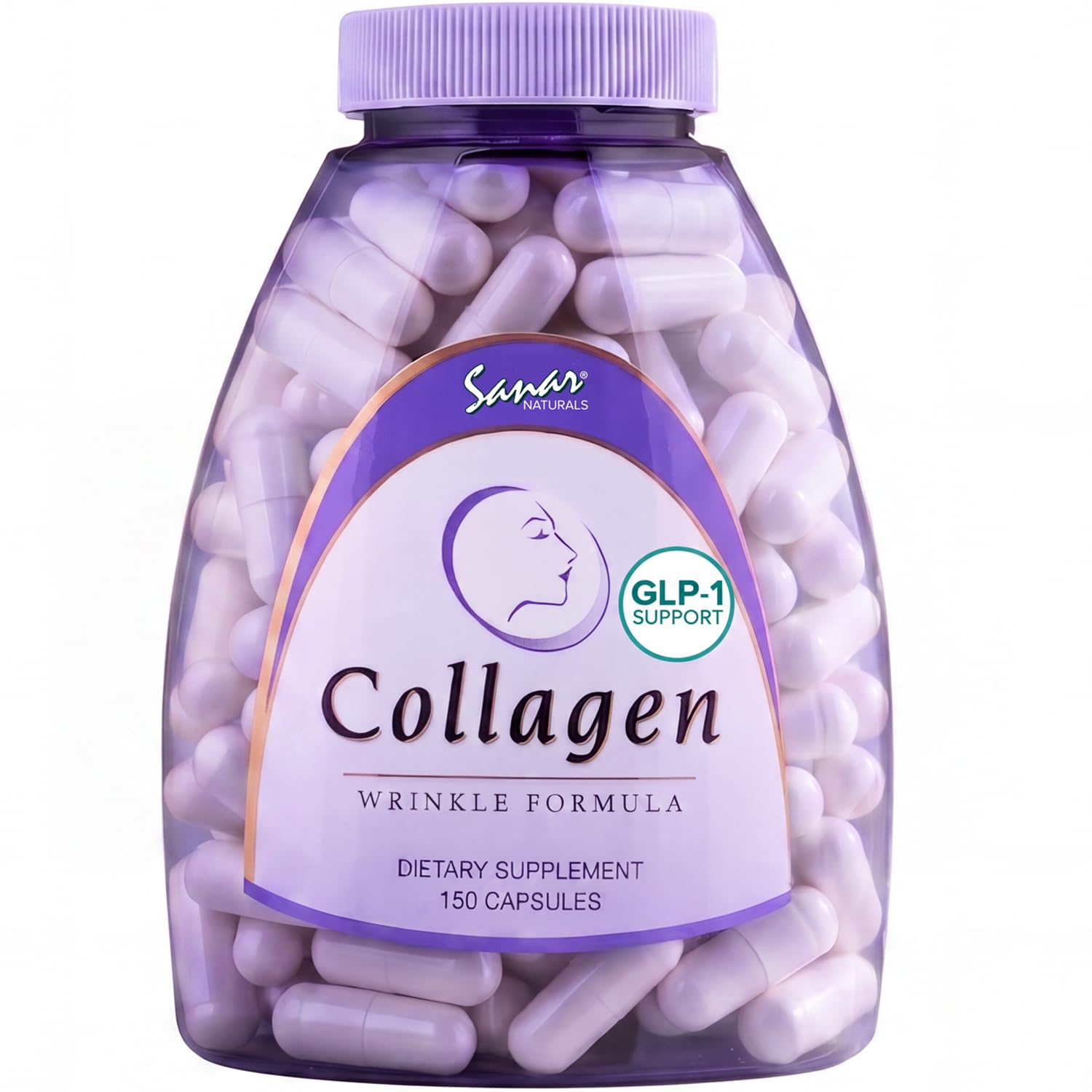 Sanar Naturals Collagen Peptides Pills for Women & Men, Hair Skin and Nails | Hydrolyzed Type I & III Collagen with Vitamin C, Skin Tightening & Joints, GLP-1 Support, Grass-Fed Non-GMO, 150 Capsules