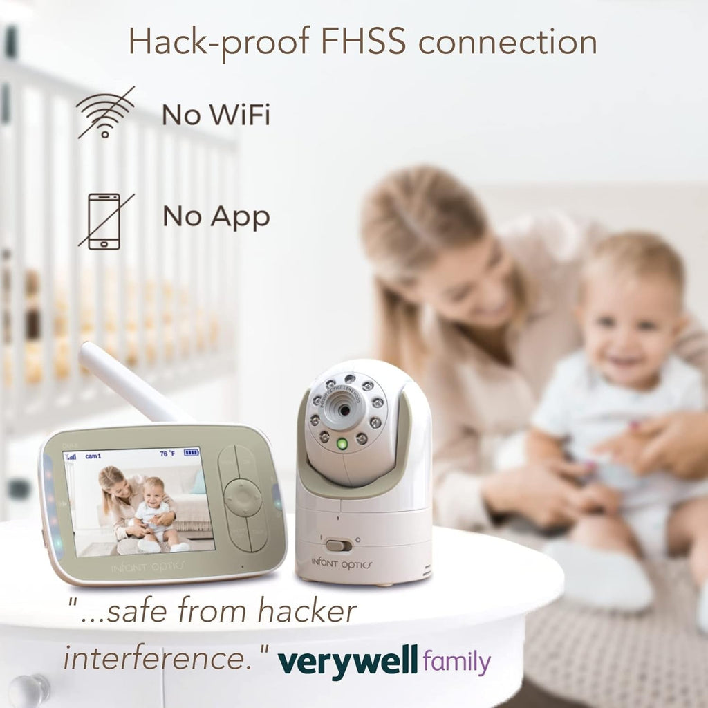 Buy now Infant Optics DXR-8 480p Video Baby Monitor, Non-WiFi Hack-Proof FHSS Connection, Interchangeable Lenses, Pan Tilt Zoom, LED Sound Bar, Night Vision, and Two-way Talk, low battery at indiglob india
