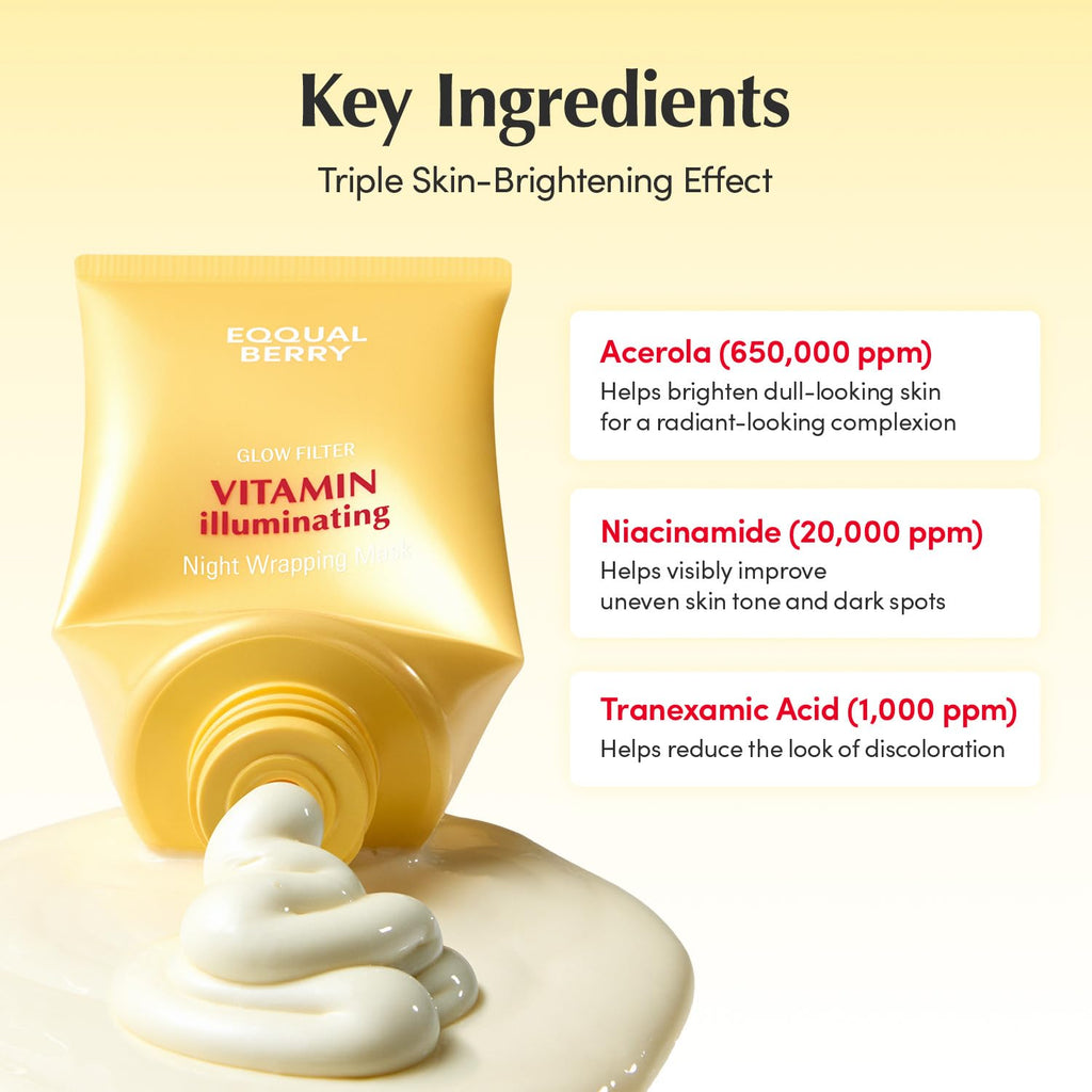 EQQUALBERRY Vitamin Illuminating Night Wrapping Mask | Easy Peel Off Cream Face Mask for Dark Spots | Brightening Overnight Facial Mask for Glowing Glass Skin | Korean Skin Care, 2.53 fl.oz