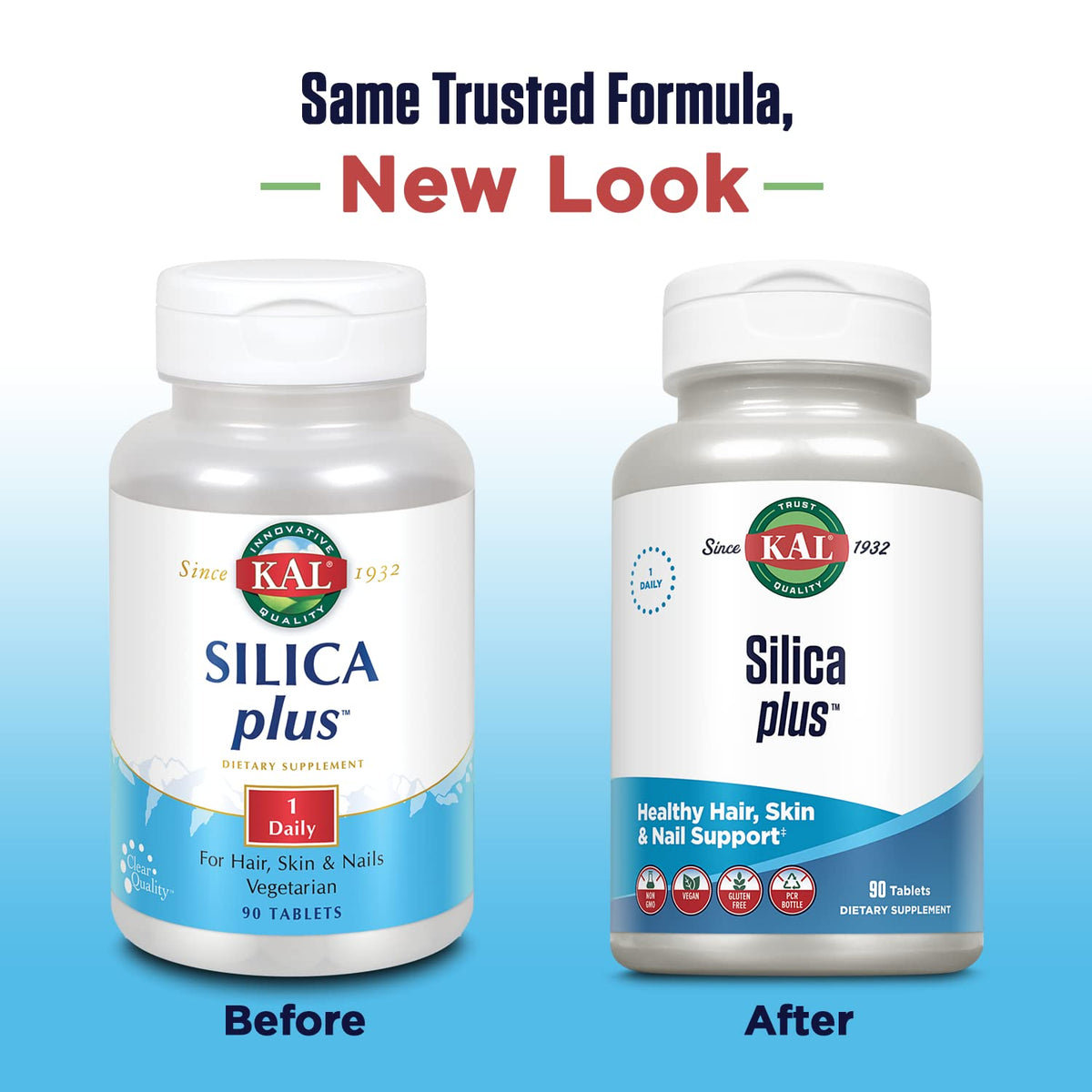 KAL Silica Plus, Silica Gel with Horsetail Extract, Healthy Hair, Skin & Nails Support, Maximum Absorption, Vibrant Hair, Glowing Skin Supplement, Vegan, Gluten Free, 90 Serv, 90 Quick Dissolve Tabs