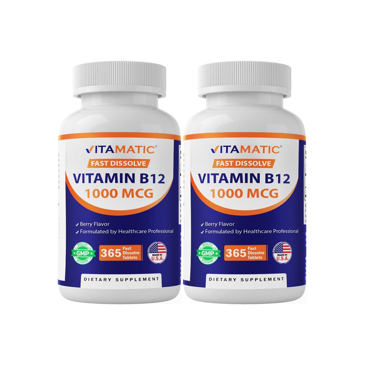 Vitamatic Vitamin B12 1000 mcg Fast Dissolve – 365 Tablets – Natural Berry Flavor – Supports Energy Metabolism & Nervous System Health