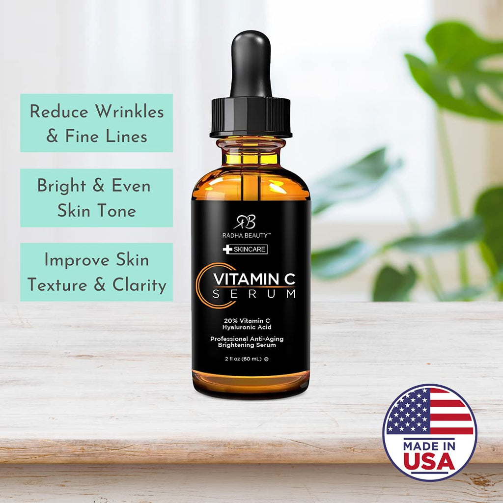 Buy now Radha Beauty Natural Vitamin C Serum 2oz, Vitamin C, Vitamin E, Hyaluronic Acid and Aloe, Facial Serum for Anti-Aging Wrinkles, Dark Spots, Fine Lines at indiglob india