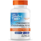 Buy now Doctor's Best Glucosamine Chondroitin MSM + Hyaluronic Acid with OptiMSM Featuring Biocell Collagen, Joint Support, Non-GMO, Gluten & Soy Free, 150 Caps at indiglob india